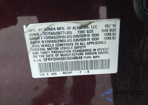 2014 Acura Mdx Technology Pkg W/Entertainment Pkg from USA, damaged, VIN 5FRYD4H66EB048648
